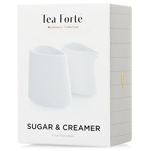 Tea Forte 2 Piece Mini Fine Porcelain White Sugar Dispenser with Spout and Creamer Pitcher Tea and Coffee Bar Accessory Serving Set for One, Dishwasher Safe - Image 2