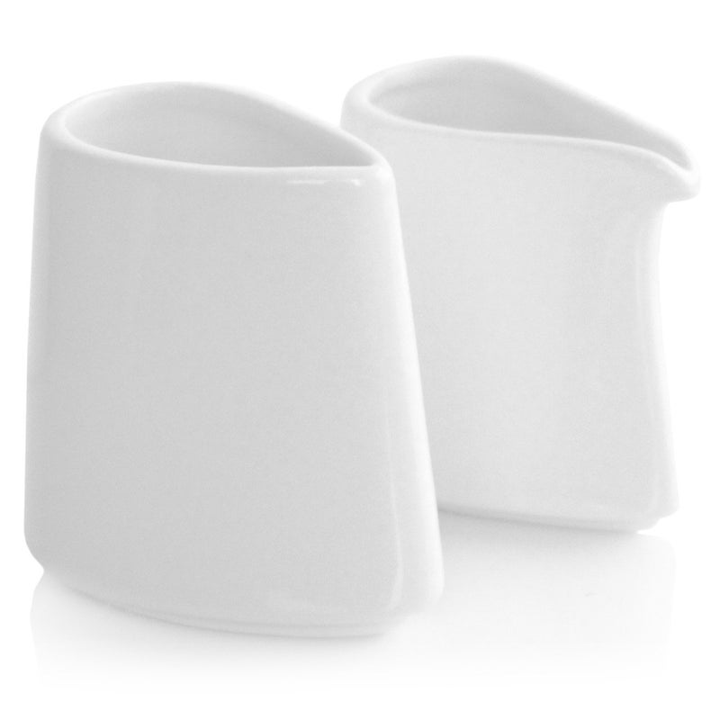 Tea Forte 2 Piece Mini Fine Porcelain White Sugar Dispenser with Spout and Creamer Pitcher Tea and Coffee Bar Accessory Serving Set for One, Dishwasher Safe - Image 4