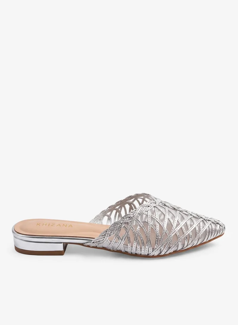 Khizana Mesh Metallic Pointed Toe Mules