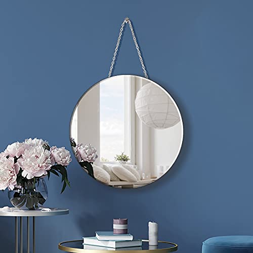 QMDECOR Round Silver Mirror with Iron Chain for Wall Decor Diameter Circle 11.5 inch Wall Hang Frame Less Mirror Small Handicraft Mirror - Image 2