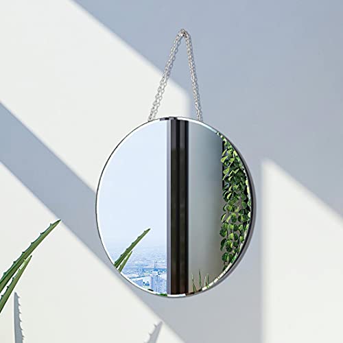 QMDECOR Round Silver Mirror with Iron Chain for Wall Decor Diameter Circle 11.5 inch Wall Hang Frame Less Mirror Small Handicraft Mirror - Image 3