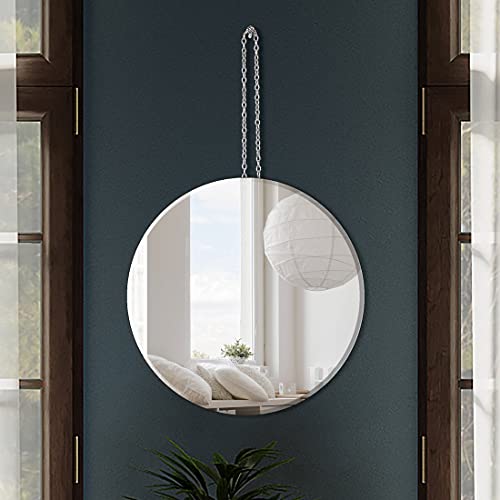 QMDECOR Round Silver Mirror with Iron Chain for Wall Decor Diameter Circle 11.5 inch Wall Hang Frame Less Mirror Small Handicraft Mirror - Image 4