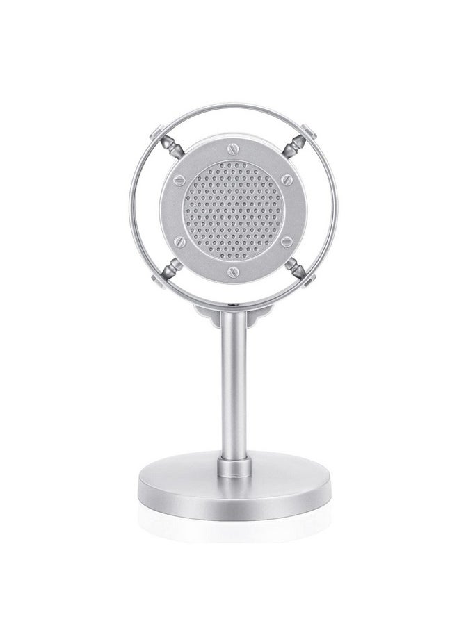 Facmogu - Vintage Retro Fake Plastic Mic Nostalgic Microphone Props For Antique Decoration Collecters Antique Ring Microphones Model For Vintage Theme Scene Shooting Silver - Image 1