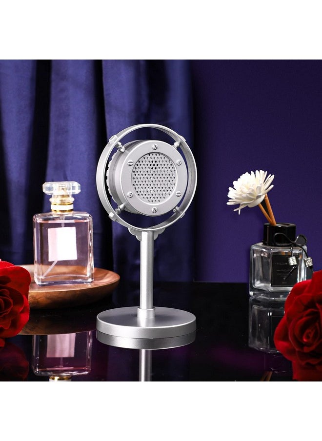 Facmogu - Vintage Retro Fake Plastic Mic Nostalgic Microphone Props For Antique Decoration Collecters Antique Ring Microphones Model For Vintage Theme Scene Shooting Silver - Image 1