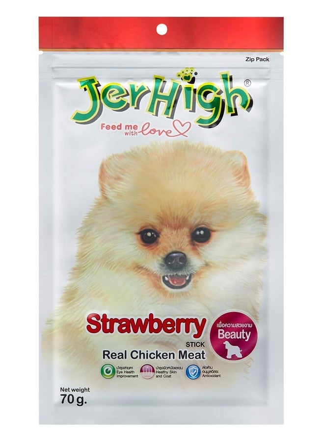 Jerhigh Chicken Dog Treats, Human Grade High Protein Chicken, Fully Digestible Healthy Snack & Training Treat, Free from by-Products & Gluten, Strawberry 70gm (12 X 70g) - Image 1