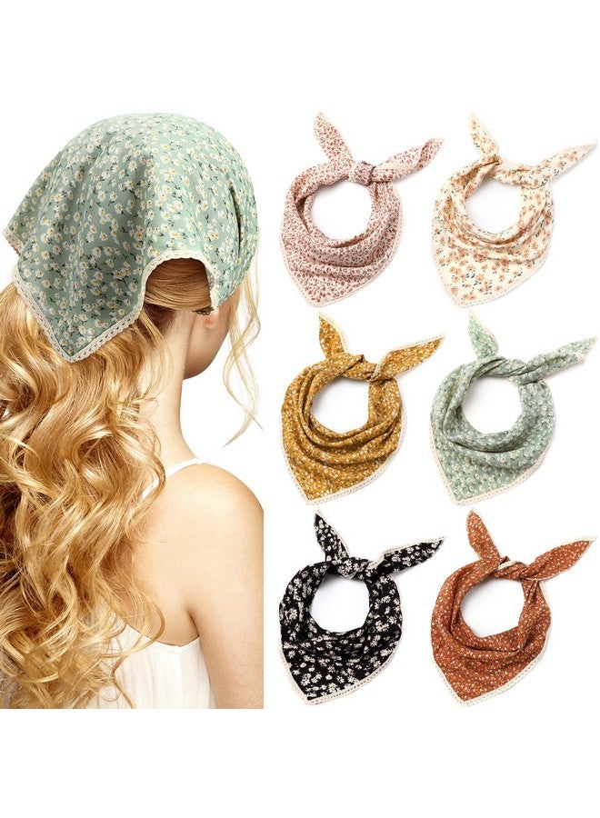 Dingion 6 Pcs Floral Hair Bandanas Head Kerchief Women Bandana Print Chiffon Hair Scarf Triangle Head Kerchief with Ties(Vintage Color) - Image 1