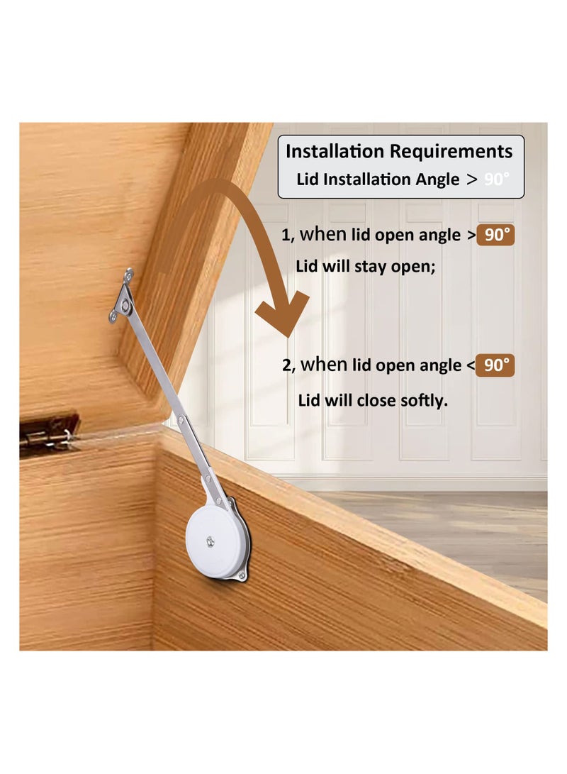 Lid Support Hinges Chest Hinges, for Wooden Toy Box, Cedar, Toys Box Hinges Soft Close, Storage Trunk & Benches, Made of Zinc Alloy, Safety & Heavy Duty, for Toy Box and Flap Doors, Easy to Install