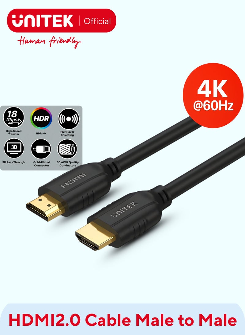 UNITEK كابل HDMI 4K HDMI 2.0 18Gbps عالي السرعة 4K@60Hz HDMI إلى HDMI سلك فيديو Ultra HD 3D 4K متوافق مع MacBook Pro UHD TV Nintendo Switch Xbox PlayStation PS5/4 كمبيوتر محمول - أسود - Image 1