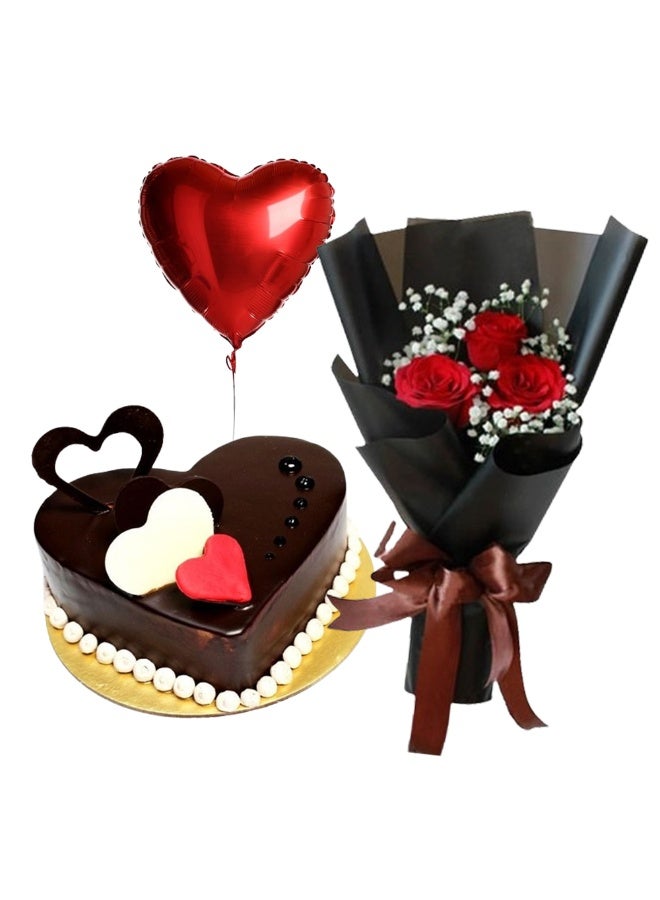 Carmel Flowers ورود حمراء وكعكة على شكل قلب مع بالون - Image 2