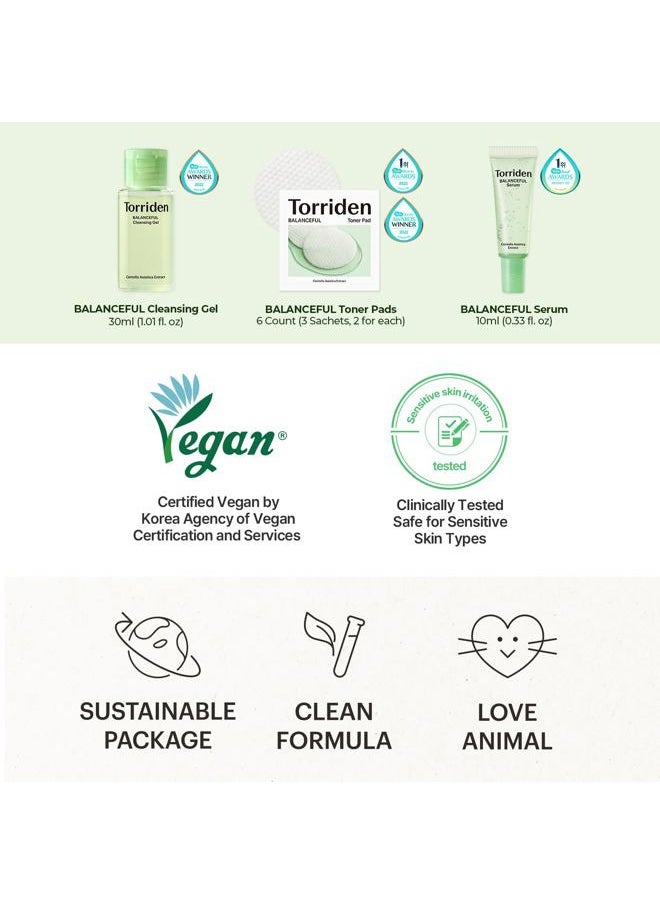 Torriden - BALANCEFUL Cica Trial Kit, 5D Cica Infused Daily Skincare Kit - 4 Step Regimen with Cleansing Gel, Toner Pad, Serum, and Cream | Korean Skin Care Set - Image 1