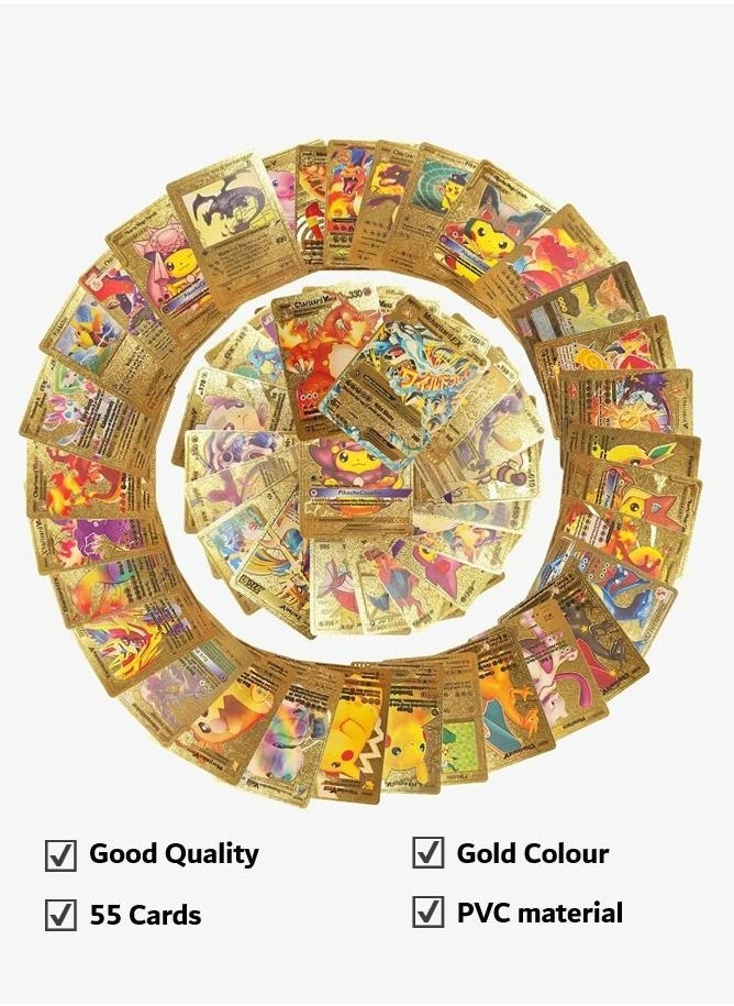 Pokemon - Gold Pokemon Cards Golden Foil Set (55 pcs) - Including Vmax Rares V Series GX EX Rares Charizard Common Cards ( Random pic on cards box cover) - Image 1