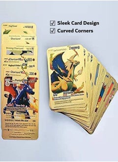Pokemon Gold Pokemon Cards Golden Foil Set (55 pcs) - Including Vmax Rares V Series GX EX Rares Charizard Common Cards ( Random pic on cards box cover)  - Image 1