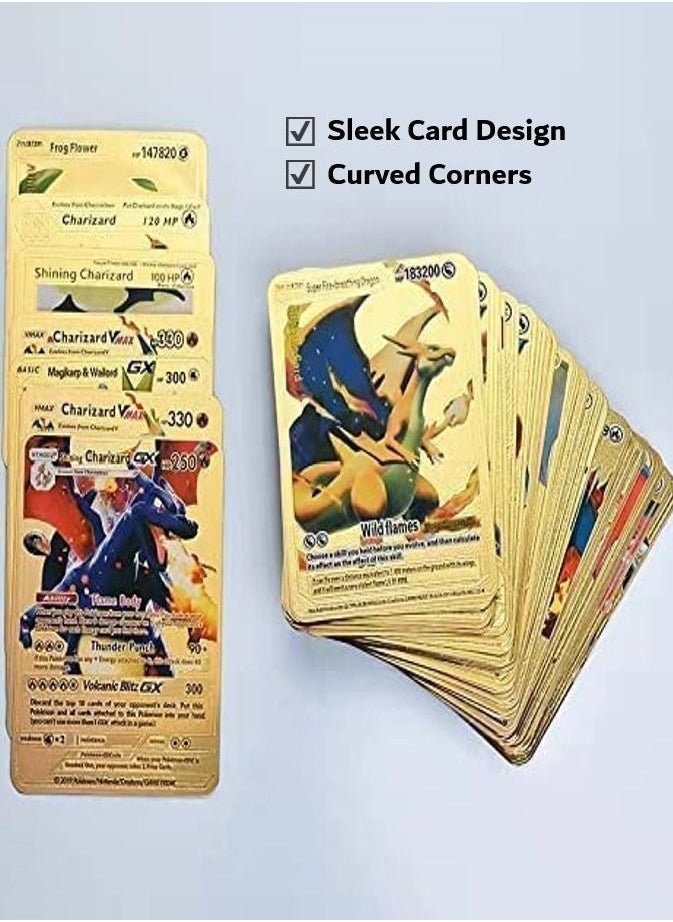 Pokemon - Gold Pokemon Cards Golden Foil Set (55 pcs) - Including Vmax Rares V Series GX EX Rares Charizard Common Cards ( Random pic on cards box cover) - Image 1