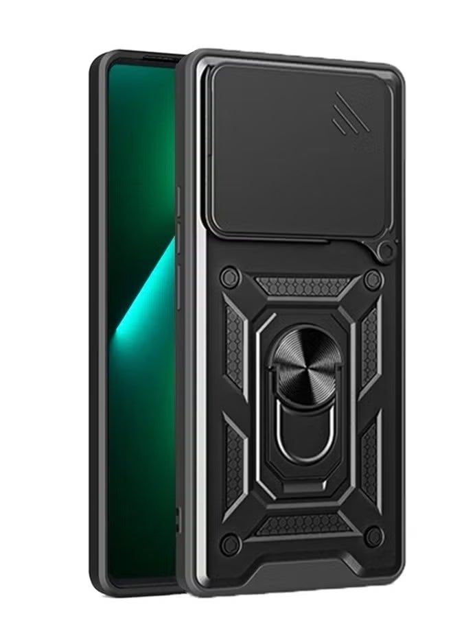 Generic - TECNO Pova 6 Pro 5G Case, Slide Camera Lens Cover + 360°Rotating Kickstand Ring + Support Magnetic Car Mount Shockproof Mobile Phone Case Black - Image 1