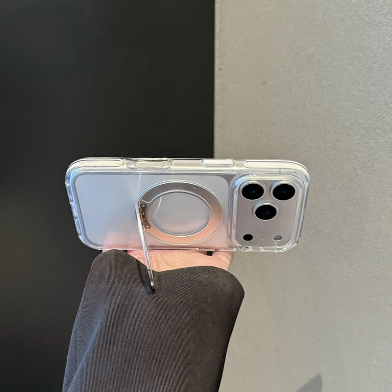 غطاء MagSafe بAcrylic لـ iPhone 17 / 17 Air / 17 Pro / 17 Pro Max مع مغناطيس قوي وحامل قائم مع مقاوم للصدمات مع حماية من السقوط باللون Silver مغناطيسي بوظيفة حامل من الأكريليك - Image 4