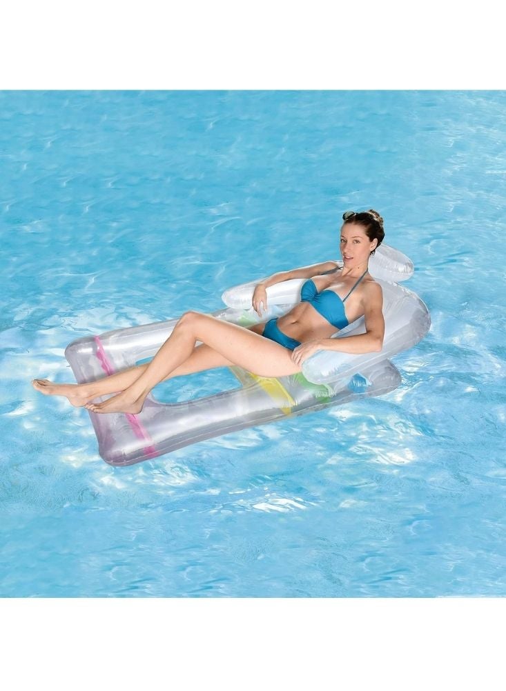 بريميم كرسي استرخاء قابل للنفخ لحوض السباحة - عوامة شفافة مع مسند رأس وخطوط قوس قزح - Image 2