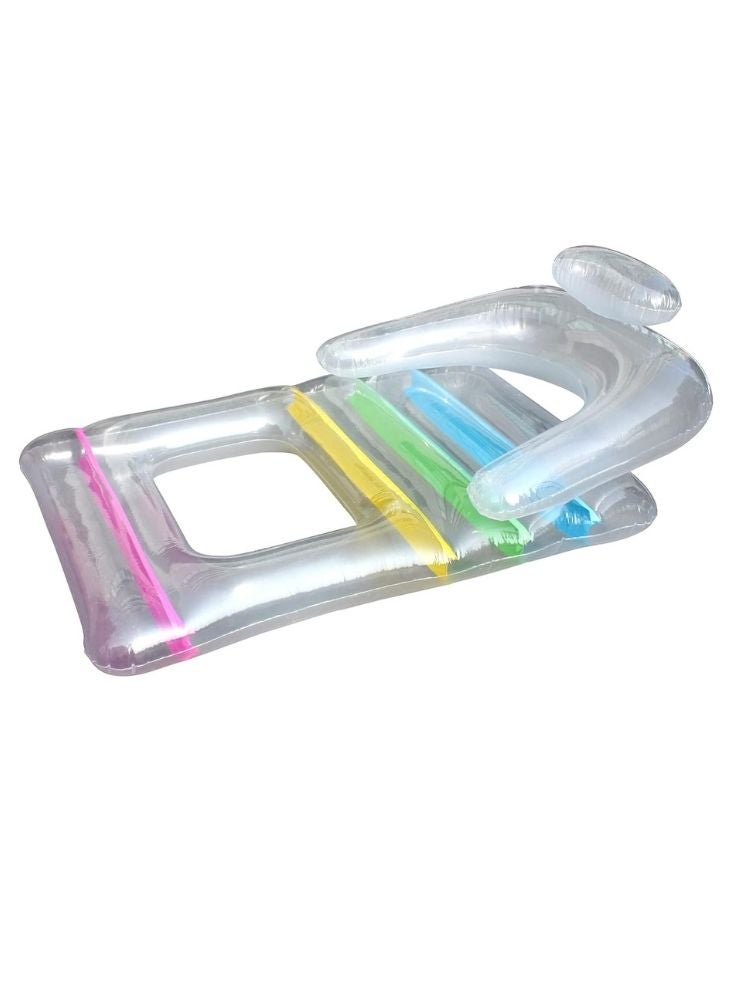 بريميم كرسي استرخاء قابل للنفخ لحوض السباحة - عوامة شفافة مع مسند رأس وخطوط قوس قزح - Image 1