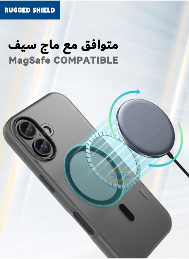 RUGGED SHIELD - iPhone 16 Case, iPhone 16 Skin Friendly Frosted Case, [Compatible with Magsafe][Anti-Drop Shockproof][Anti-Slip][No Yellowing] Slim Hard Case for Apple iPhone 16, Translucent Black - Image 1