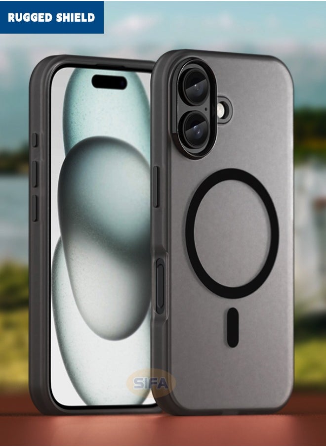 RUGGED SHIELD - iPhone 16 Case, iPhone 16 Skin Friendly Frosted Case, [Compatible with Magsafe][Anti-Drop Shockproof][Anti-Slip][No Yellowing] Slim Hard Case for Apple iPhone 16, Translucent Black - Image 1