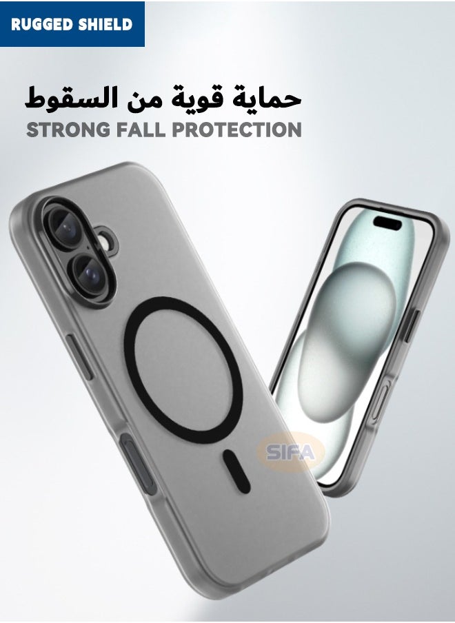 RUGGED SHIELD - iPhone 16 Case, iPhone 16 Skin Friendly Frosted Case, [Compatible with Magsafe][Anti-Drop Shockproof][Anti-Slip][No Yellowing] Slim Hard Case for Apple iPhone 16, Translucent Black - Image 1