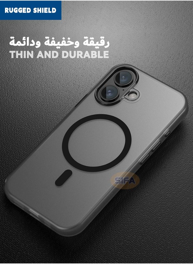 RUGGED SHIELD - iPhone 16 Case, iPhone 16 Skin Friendly Frosted Case, [Compatible with Magsafe][Anti-Drop Shockproof][Anti-Slip][No Yellowing] Slim Hard Case for Apple iPhone 16, Translucent Black - Image 1