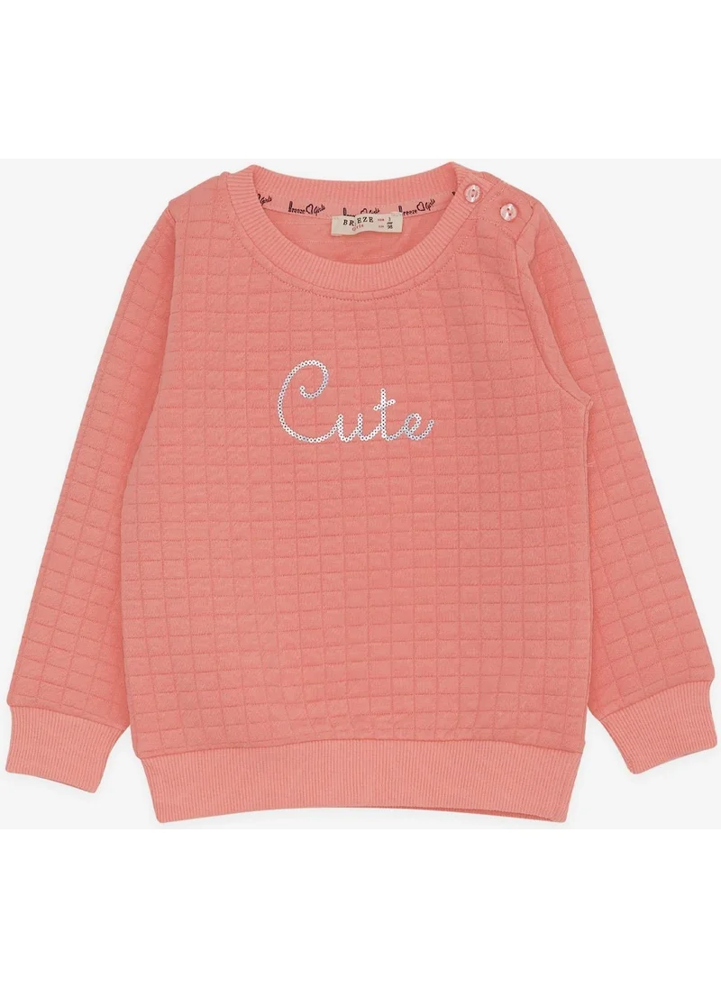Breeze Girl's Sweatshirt Sequined Text Printed 1.5-5 Years, Salmon