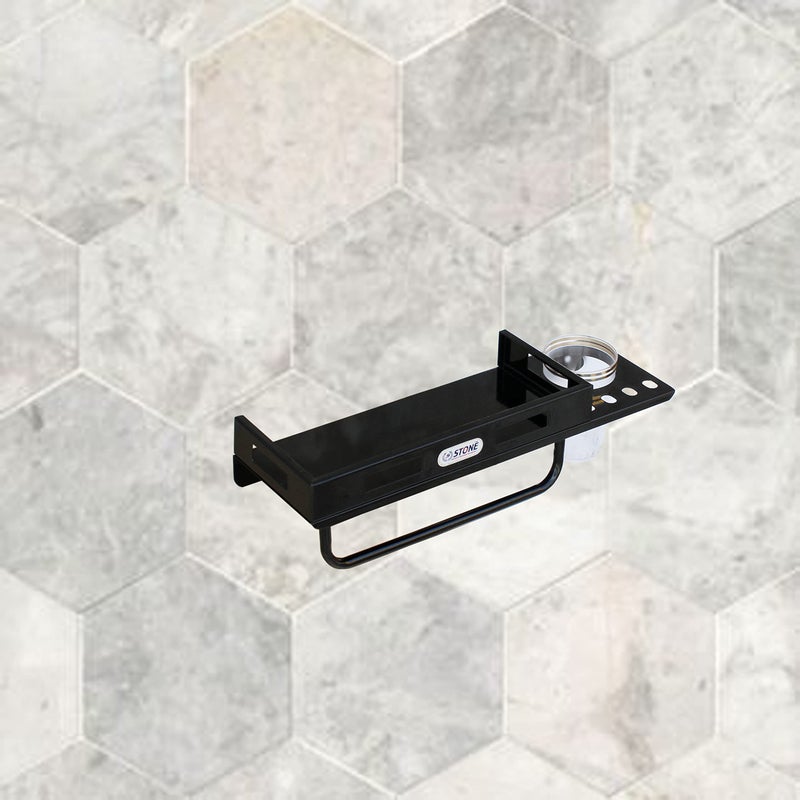 STONE STONE Multipurpose 3 in 1 Morden Style New Bathroom Shelf Rack Towel Rod Tumbler Holder with Brush Hanger Bathroom Accessories (Black) - Image 5