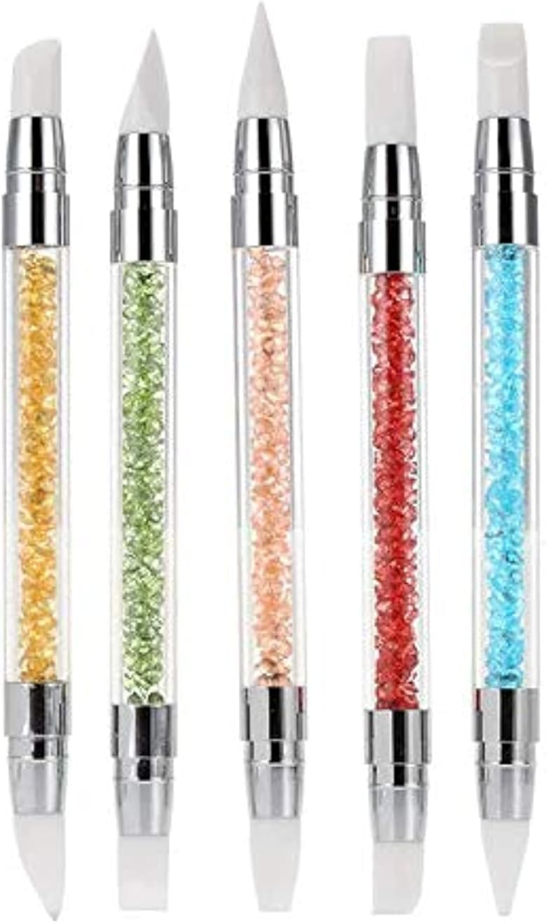 A set of 5 Dual-ended Dotting Pen Rhinestone Studs Picker Wax Pencil Crystal Beads Handle Nail Art Tool