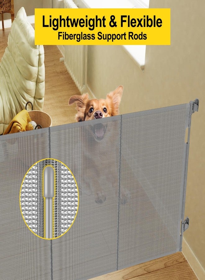 Bingguz Reinforced 42” Extra Tall Pet Gate for Doorways, Extends up to 60” Wide, Extra Tall Retractable Baby Gates with Rods to Prevent Crawling Through Retractable Mesh Dog Gate Indoor Outdoor, Gray - Image 3
