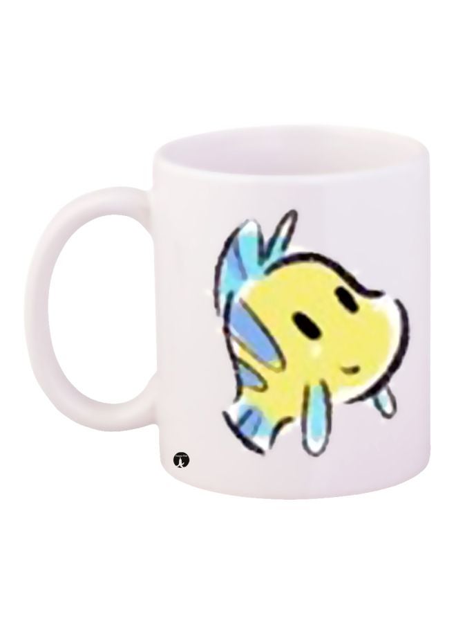 Fish Printed Coffee Mug White/Yellow/Blue 11ounce
