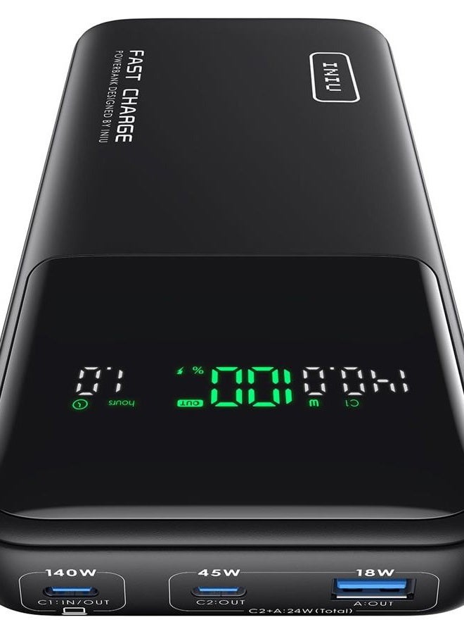INIU 140W Power Bank, 27000mAh High Capacity Laptop Portable Charger, USB C in&Out Tablet Powerbank, Smart Digital Display Phone Charge Compatible with iPhone 15, Samsung, iPad, MacBook, Airpods etc. - Image 1