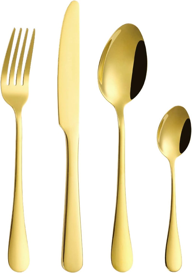 Zalaxt 24 pcs Flatware Set Gold Stainless Steel Flatware Set for 6 Knife Fork Spoon Home Dinnerware Tableware Set for 6 Cutlery Set Include KnivesForksSpoons - Image 2