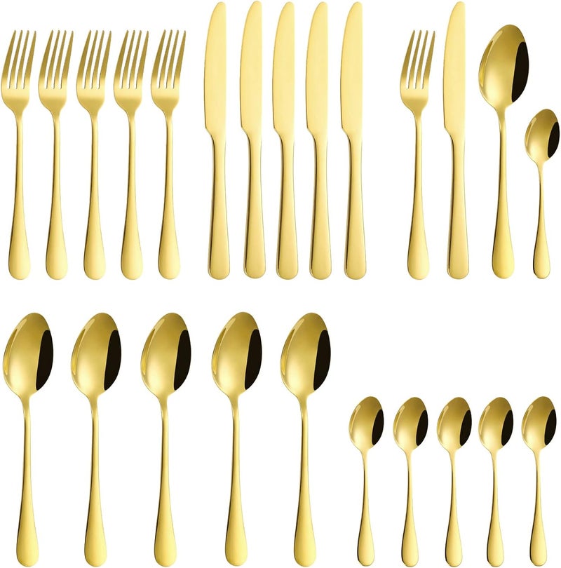 Zalaxt 24 pcs Flatware Set Gold Stainless Steel Flatware Set for 6 Knife Fork Spoon Home Dinnerware Tableware Set for 6 Cutlery Set Include KnivesForksSpoons - Image 1
