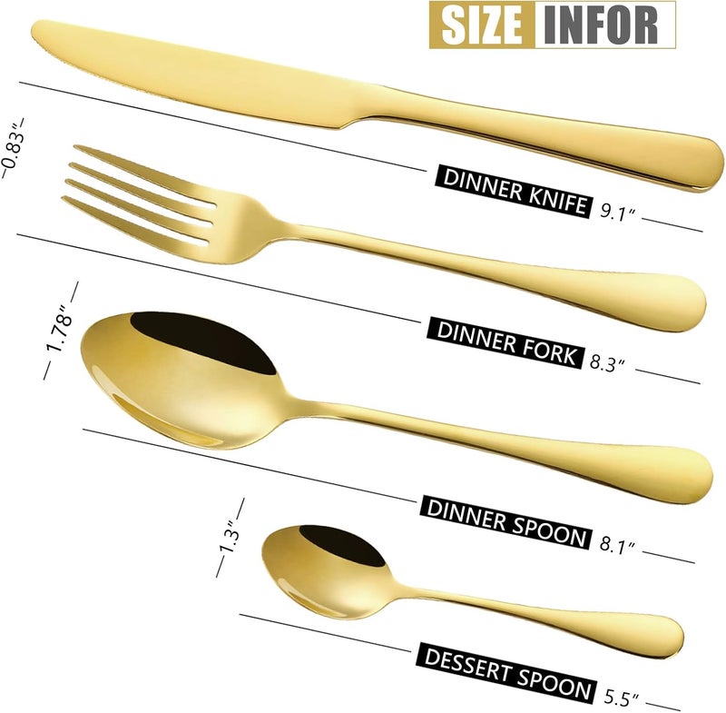 Zalaxt 24 pcs Flatware Set Gold Stainless Steel Flatware Set for 6 Knife Fork Spoon Home Dinnerware Tableware Set for 6 Cutlery Set Include KnivesForksSpoons - Image 4