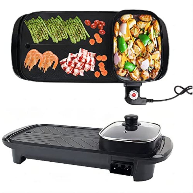 2 in 1 Electric BBQ Roasting Pans Hot Pot, Multi-functional Smokeless Non-Stick Indoor, Electric Barbecue Oven for Family Party 2 in 1 - Image 1