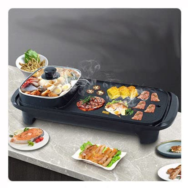 2 in 1 Electric BBQ Roasting Pans Hot Pot, Multi-functional Smokeless Non-Stick Indoor, Electric Barbecue Oven for Family Party 2 in 1 - Image 4