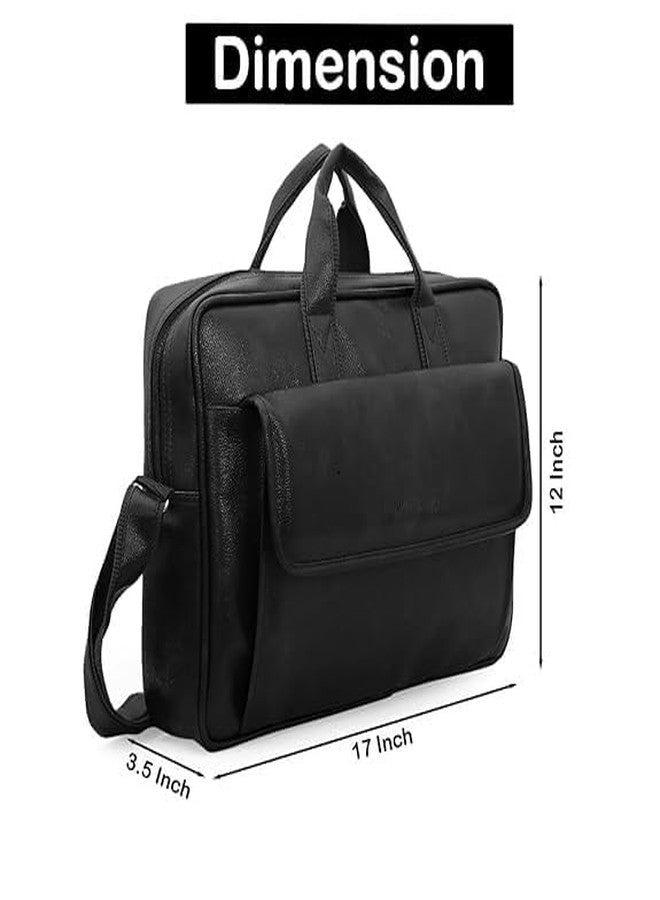 Treggo Men’s Black Leather Laptop Briefcase - Business Messenger Bag with Adjustable Shoulder Strap, Office & Travel Bag - Image 4