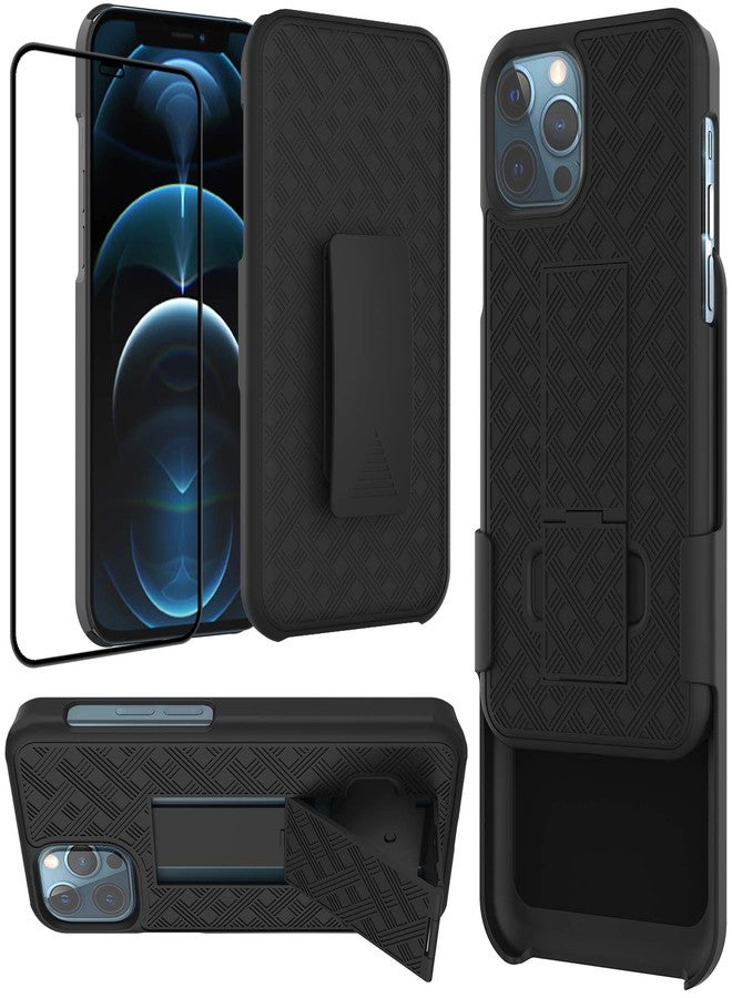 Ailiber Compatible with iPhone 12 Pro Max Case with Screen Protector, for iPhone 12 ProMax Belt Clip Holster, Kickstand Holder Slim Shockproof Protective Cover for iPhone 12 Max Pro 6.7 inch - Black - Image 1