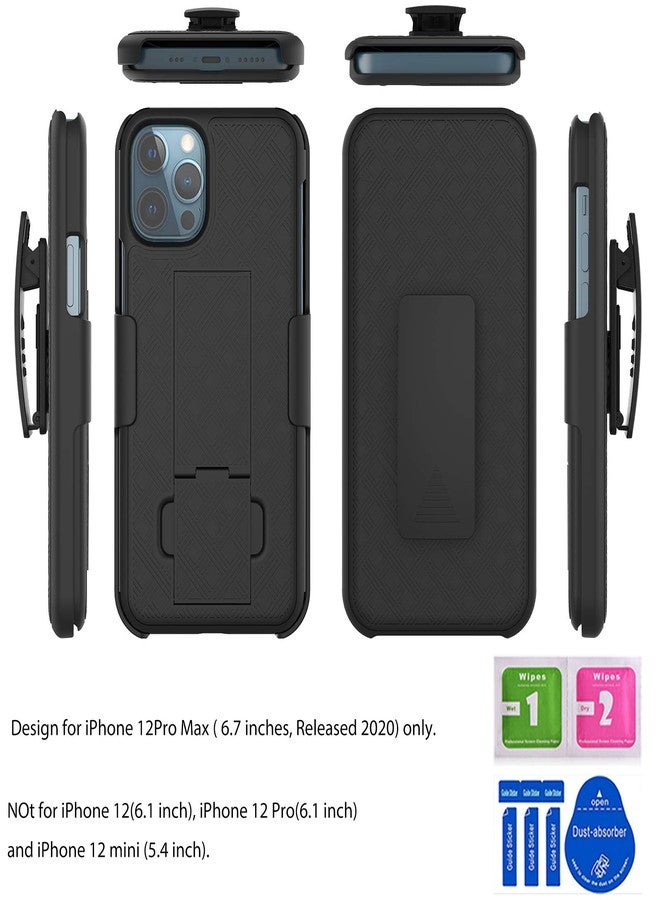 Ailiber Compatible with iPhone 12 Pro Max Case with Screen Protector, for iPhone 12 ProMax Belt Clip Holster, Kickstand Holder Slim Shockproof Protective Cover for iPhone 12 Max Pro 6.7 inch - Black - Image 2