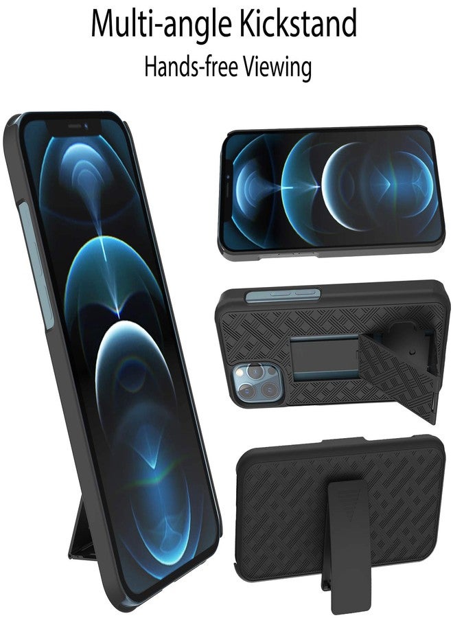 Ailiber Compatible with iPhone 12 Pro Max Case with Screen Protector, for iPhone 12 ProMax Belt Clip Holster, Kickstand Holder Slim Shockproof Protective Cover for iPhone 12 Max Pro 6.7 inch - Black - Image 4