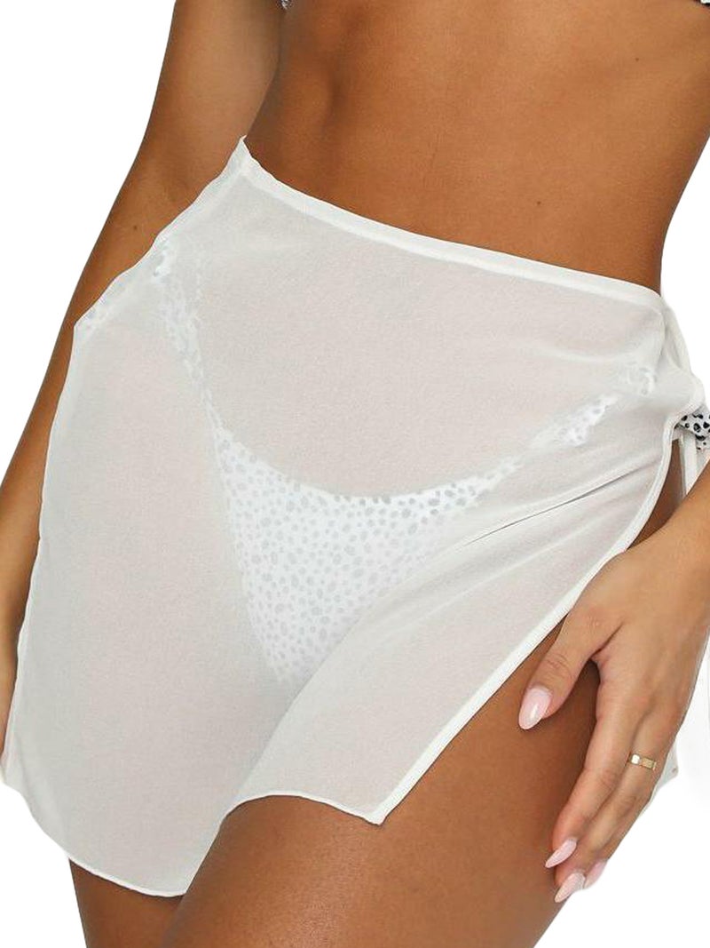 See Through Lace Up Sheer Skirts Swimsuit Cover-Ups Solid Color Women Beach Skirts Summer Female High Waist Mini Cover Ups - Image 1