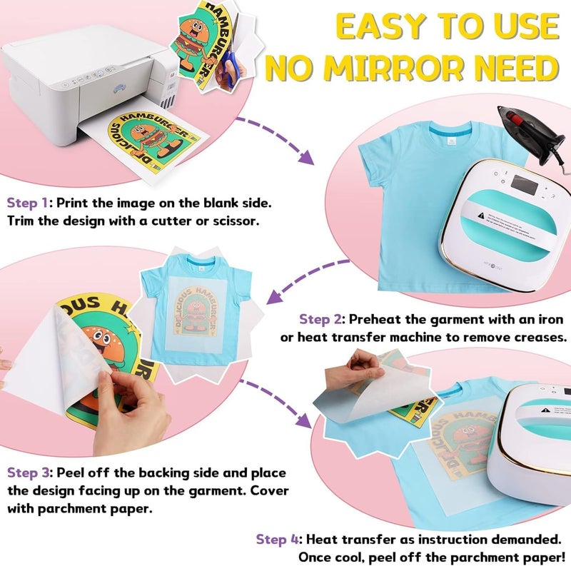 HTVRONT Heat Transfer Paper for T Shirts - 6 Pack Printable Heat Transfer Vinyl 8.5" X 11" - Wash Durable Iron on Transfer Paper for Inkjet Printer - Image 5