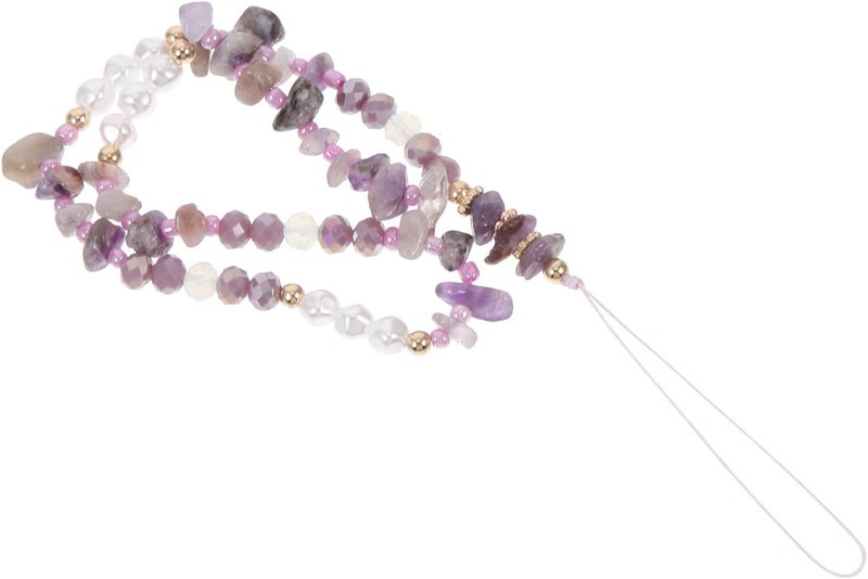 DOITOOL Gravel Stone Phone Chain with Purple Pearl Beads, Portable Anti-skid Wrist Hand Strap Lanyard for Smartphones, Key Hanging Cell Phone Charm Accessory - Image 1