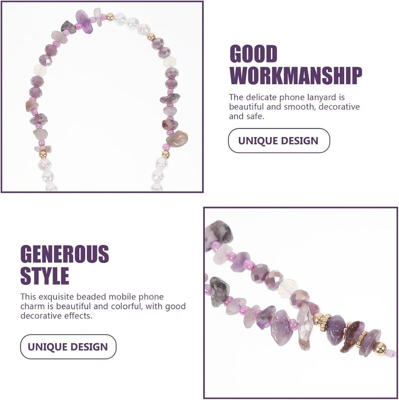 DOITOOL Gravel Stone Phone Chain with Purple Pearl Beads, Portable Anti-skid Wrist Hand Strap Lanyard for Smartphones, Key Hanging Cell Phone Charm Accessory - Image 3