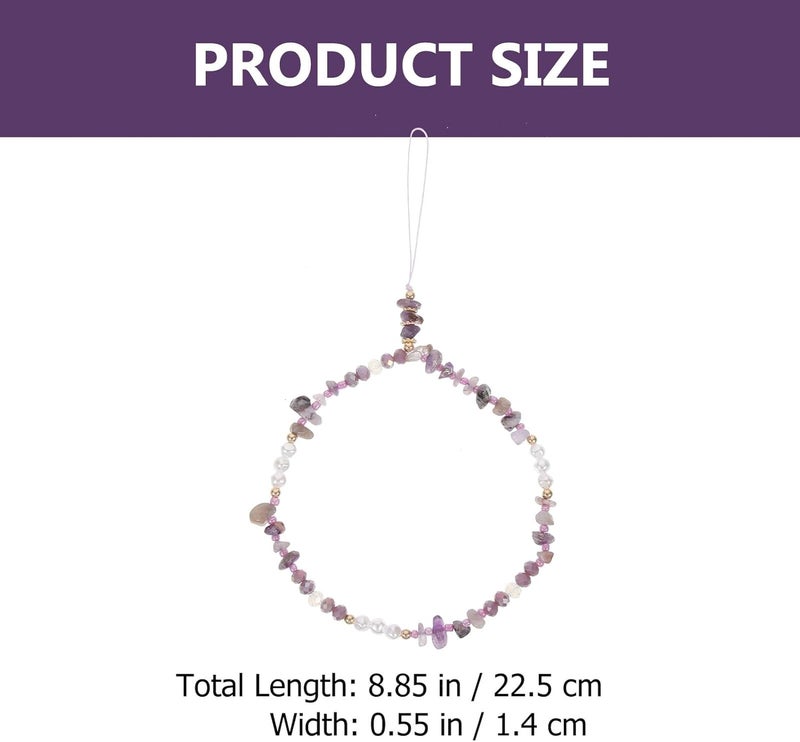 DOITOOL Gravel Stone Phone Chain with Purple Pearl Beads, Portable Anti-skid Wrist Hand Strap Lanyard for Smartphones, Key Hanging Cell Phone Charm Accessory - Image 2
