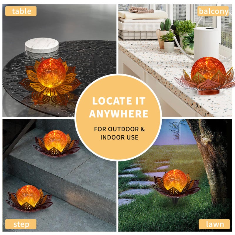 MLKNK Lotus Flower Lamp Solar Garden Lights Yard Art Gardening Gifts for Women Waterproof Led Metal Flower Lights for Patio Porch Pathway Lawn Pond Outdoor Decorations - Image 2
