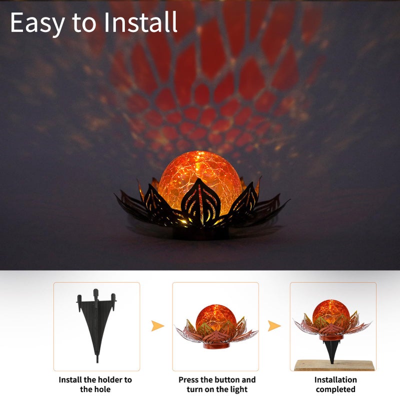MLKNK Lotus Flower Lamp Solar Garden Lights Yard Art Gardening Gifts for Women Waterproof Led Metal Flower Lights for Patio Porch Pathway Lawn Pond Outdoor Decorations - Image 5