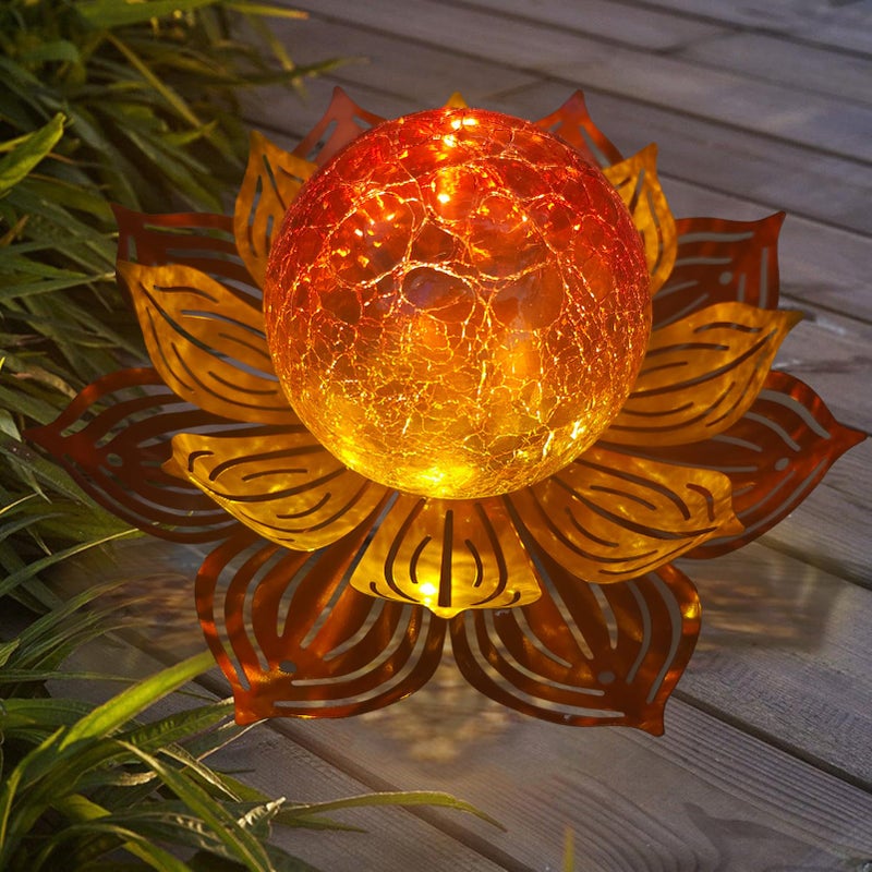 MLKNK Lotus Flower Lamp Solar Garden Lights Yard Art Gardening Gifts for Women Waterproof Led Metal Flower Lights for Patio Porch Pathway Lawn Pond Outdoor Decorations - Image 1