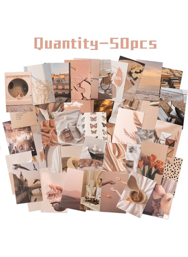 CY2SIDE 50 Pieces Beige Aesthetic Picture For Wall Collage 4X6’’ Boho Cards Cream Collage Print Kit Warm Color Room Decor For Girls Wall Art Print For Room Dorm Photo Display Vsco Poster For Bedroom  - Image 4