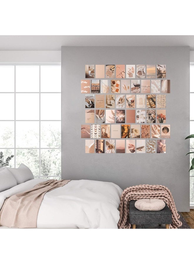CY2SIDE 50 Pieces Beige Aesthetic Picture For Wall Collage 4X6’’ Boho Cards Cream Collage Print Kit Warm Color Room Decor For Girls Wall Art Print For Room Dorm Photo Display Vsco Poster For Bedroom  - Image 2
